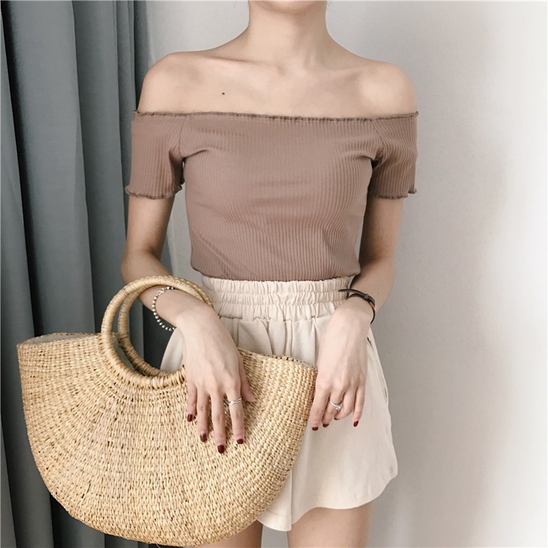 Áo tay ngắn hở vai đơn giản phong cách hàn quốc dành cho nữ