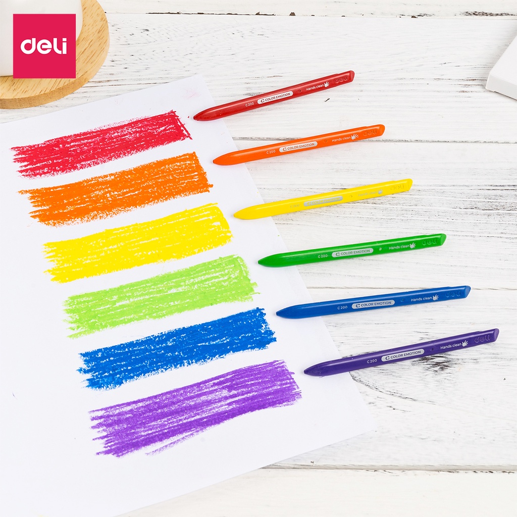Bút sáp màu hữu cơ cho bé tập vẽ Deli - Không vấy bẩn tay, an toàn khi sử dụng - 12/18/24 màu - Tô màu, vẽ tranh trẻ em