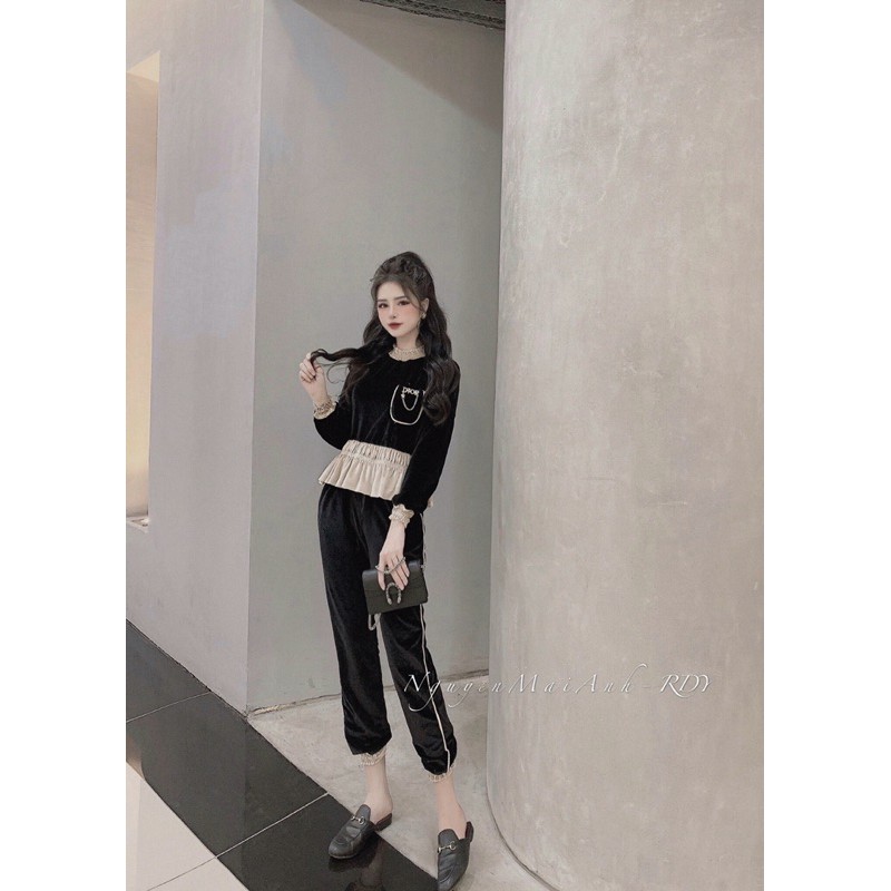 ✅❤️SET NHUNG THÊU CHỮ CHẠY Bèo. CHẤT NHUNG TUYẾT DÀY ĐEN NHÁNH