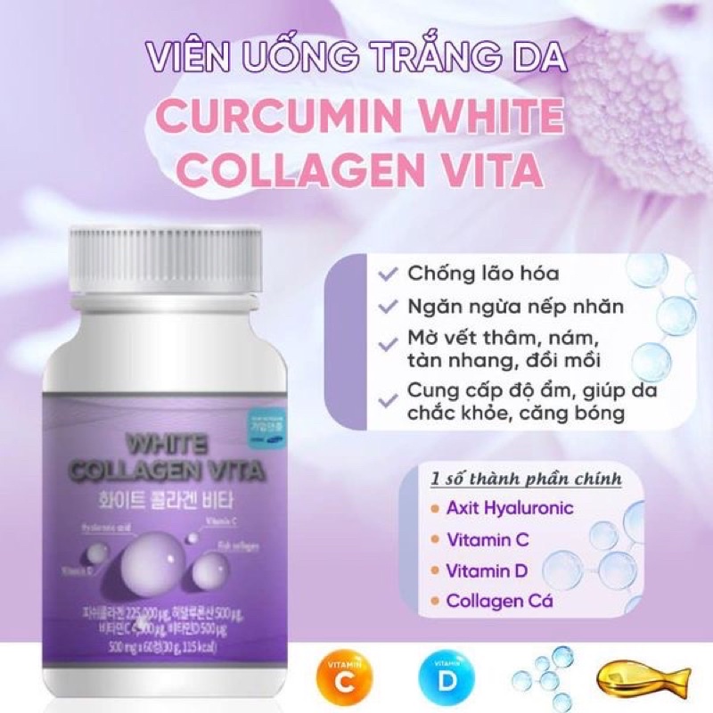 [ Hàng Bay ] Viên uống trắng da WHITE COLLAGEN VITA Hàn Quốc Hộp 60 viên ngày uống 2 viên