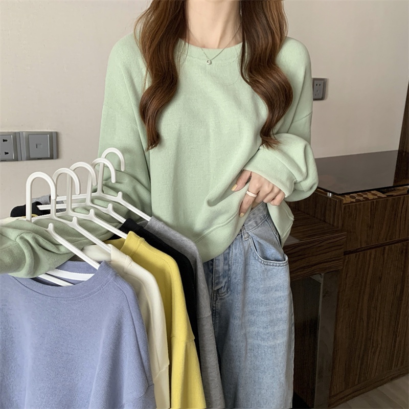 Áo nỉ nữ SUXI dài tay cổ tròn dáng rộng phong cách Hàn Quốc thời trang