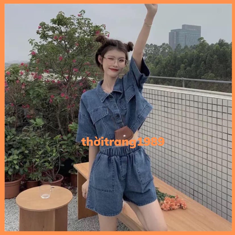 SET ÁO CROPTOP QUẦN SOOC HOT HIT THOITRANG1989 áo jean form rông