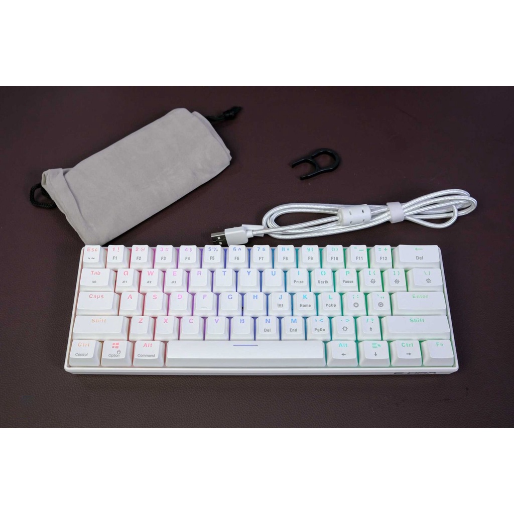 Bàn phím cơ không dây E-DRA EK361W V2 - Màu Trắng - Đèn led RGB siêu sáng - Bàn phím cơ 61 phím - Bảo hành 24 tháng