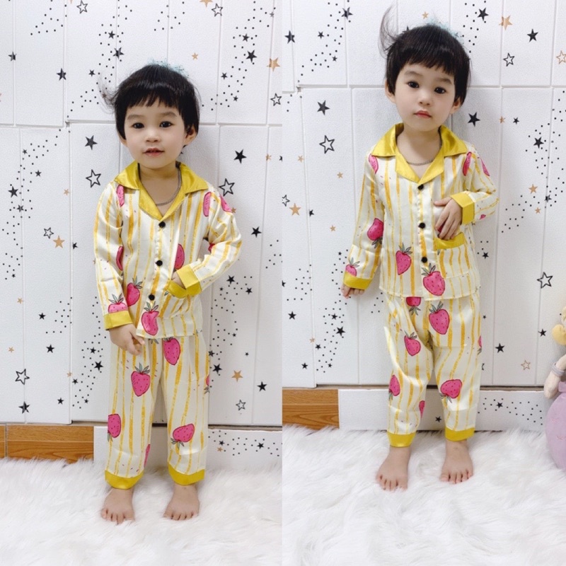 bộ pijama lụa mango, satin loại 1 cho bé 9-21kg