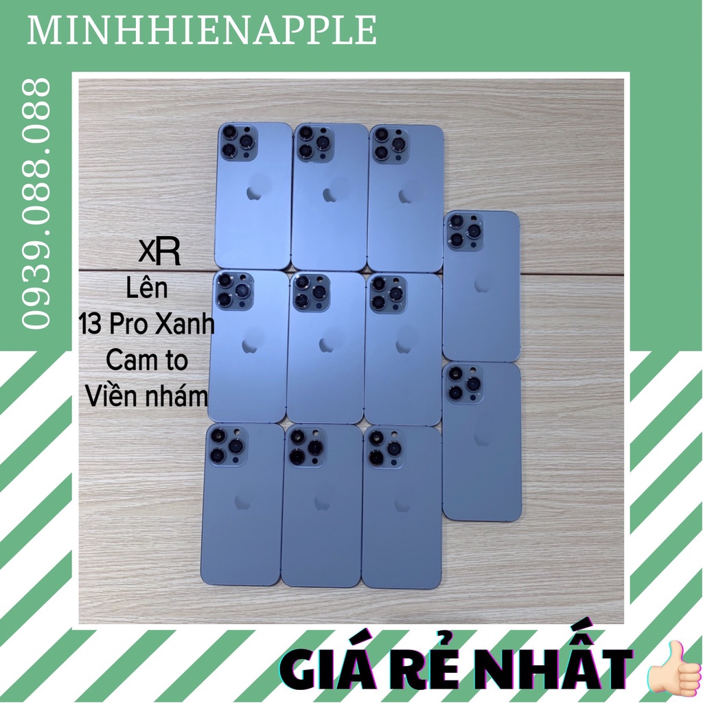Vỏ độ XR lên 13Pro màu xanh camera to, kèm bộ phím và dây led