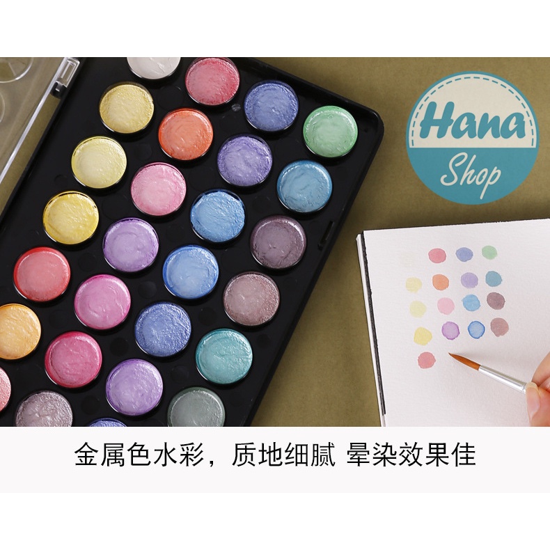 Màu nước Nhũ cao cấp solid water color- 36 màu kèm cọ vẽ và tranh tô màu