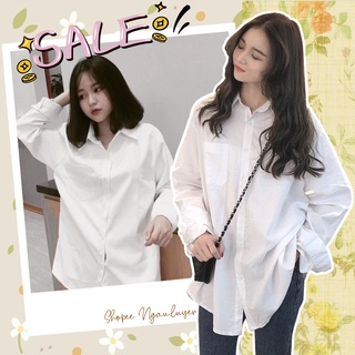 A025 Áo sơ mi trắng basic có túi ngực nam nữ học sinh sinh viên trẻ trung oversize