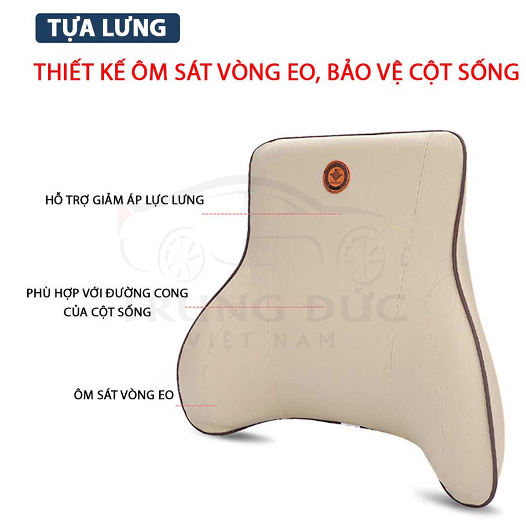 Bộ gối tựa đầu tựa lưng ô tô TRUNGDUCVN chất liệu da bọc cao su non giúp chống đau mỏi cổ - vai gáy