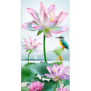 Tranh full đính đá hoa sen trang trí phòng(tranh đá tự làm)