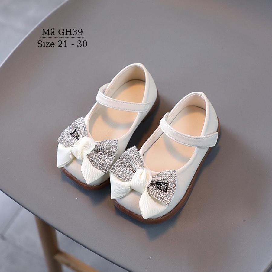 Giày búp bê trắng gắn nơ xinh xắn và dễ thương cho bé gái 1 2 3 4 5 tuổi đi học đi chơi da mềm tiểu thư công chúa GH39