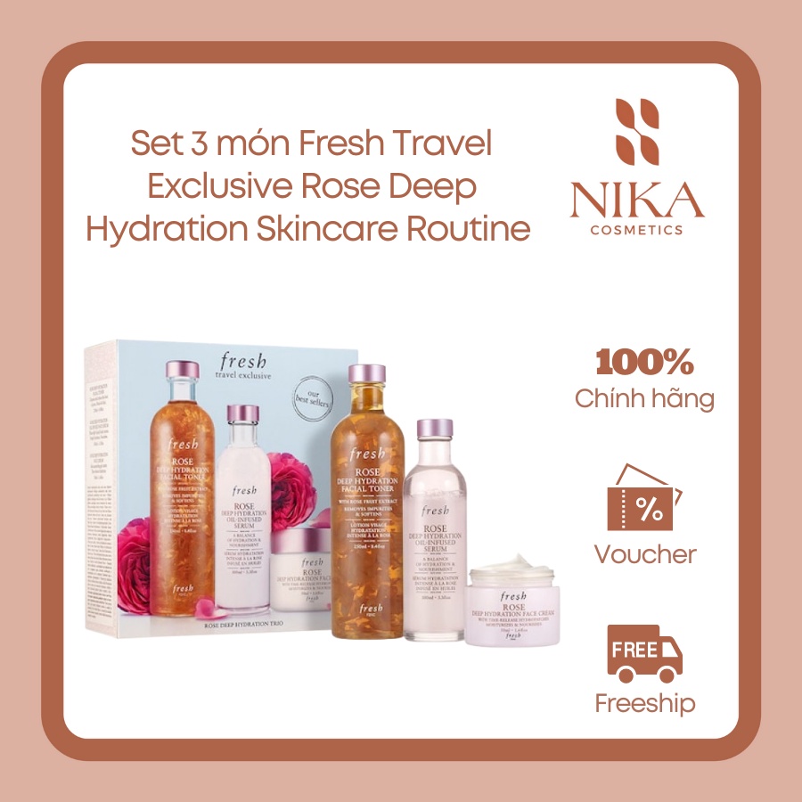 Set 3 món Fresh Travel Exclusive Rose Deep Hydration Skincare Routine [Nika Cosmetics]