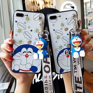 Ốp điện thoại TPU họa tiết Doraemon có dây đeo thời trang cho iPhone 6/6s/6plus/6splus/7/7plus/8/8plus/X