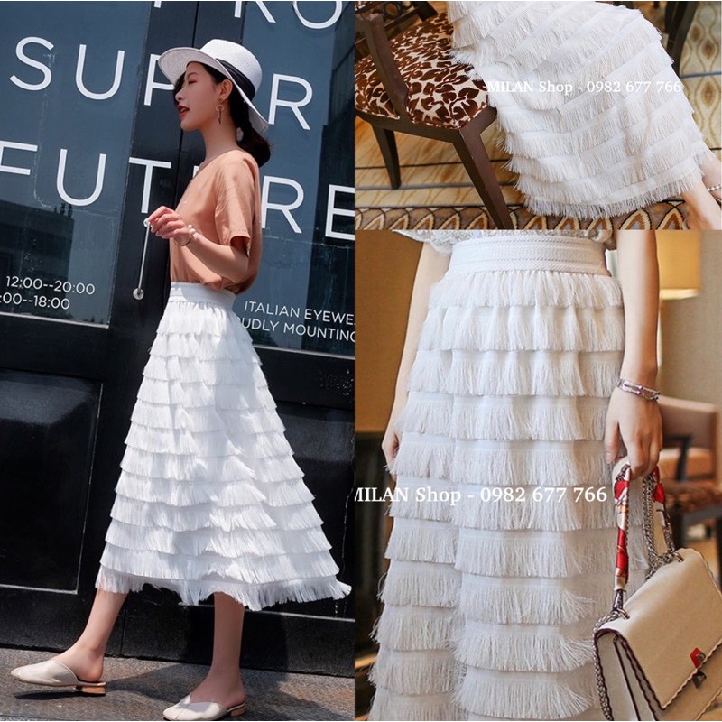 Chân váy dài tầng tua rua style | BigBuy360 - bigbuy360.vn