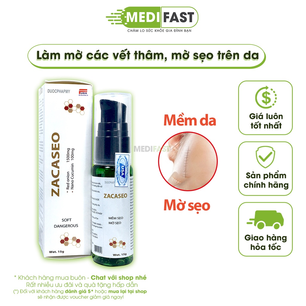 Gel bôi da làm mờ vết thâm, sẹo trên da Zacaseo giúp dưỡng ẩm da - từ hành tây đỏ, lô hội - Lọ 15g