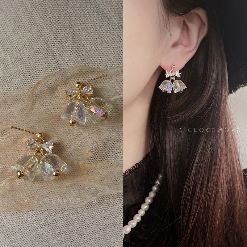 Khuyên Tai Hình Nơ Trong Suốt Tráng Men Dễ Thương 2022