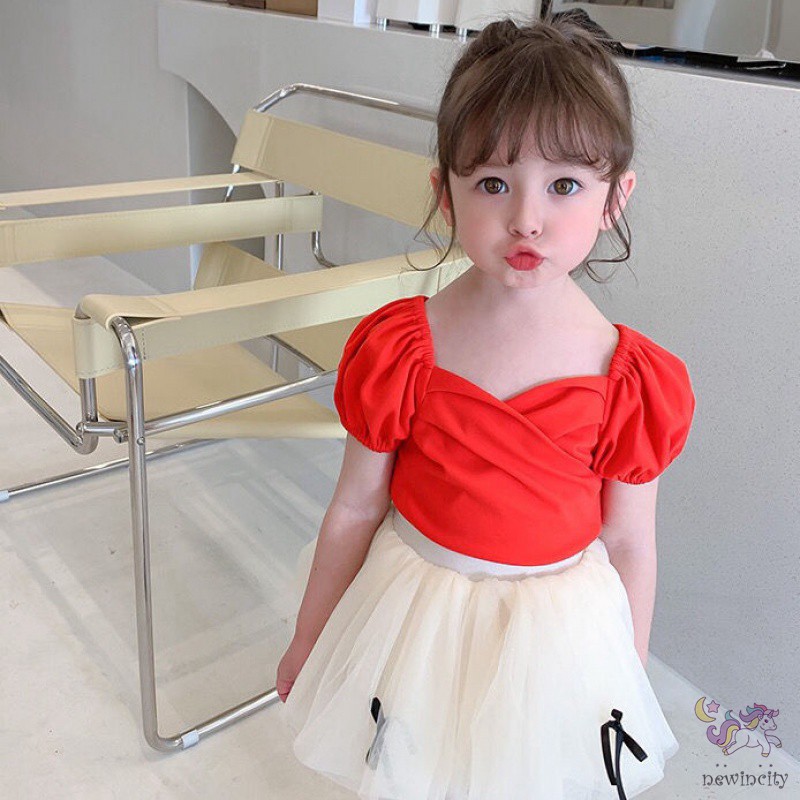 Áo tay ngắn phong cách Retro Hàn Quốc xinh xắn dành cho bé gái