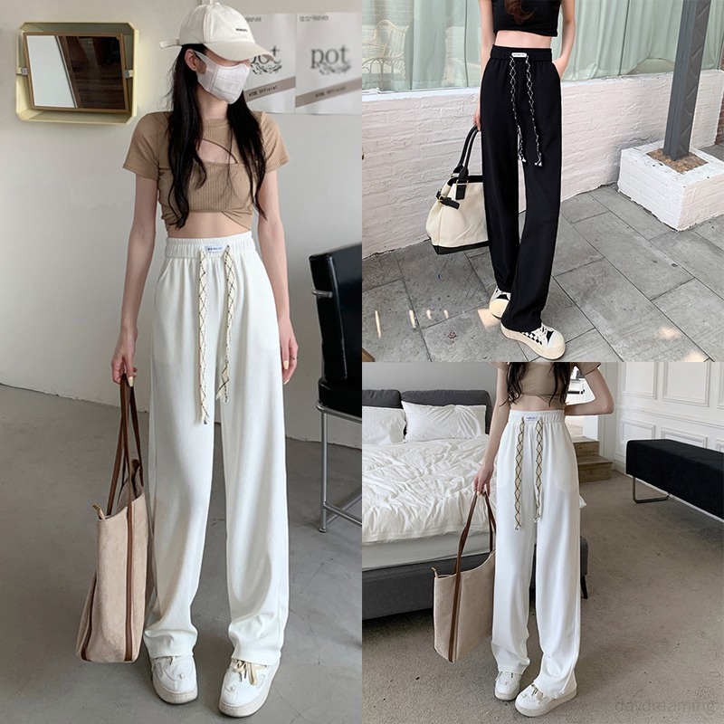Quần Dài Lưng Cao Ống Rộng Màu Sắc Đơn Giản Cho Nữ