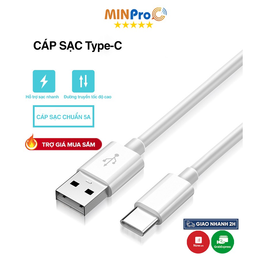 Dây cáp sạc nhanh Type-C 5V 3A USB MINPRO - Cáp sạc nhanh cho điện thoại Samsung, Oppo, Xiaomi, Huawei