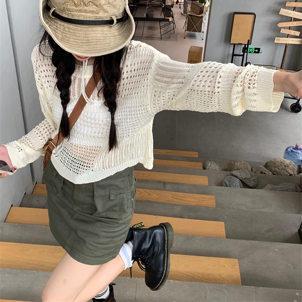 Áo sweater PERTY dệt kim mỏng chống nắng thời trang mùa hè Hàn Quốc cho nữ