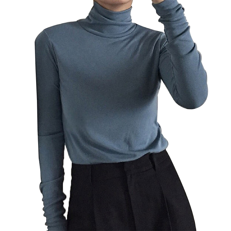 Áo thun tay dài cổ lọ màu trơn kiểu dáng thời trang mùa thu