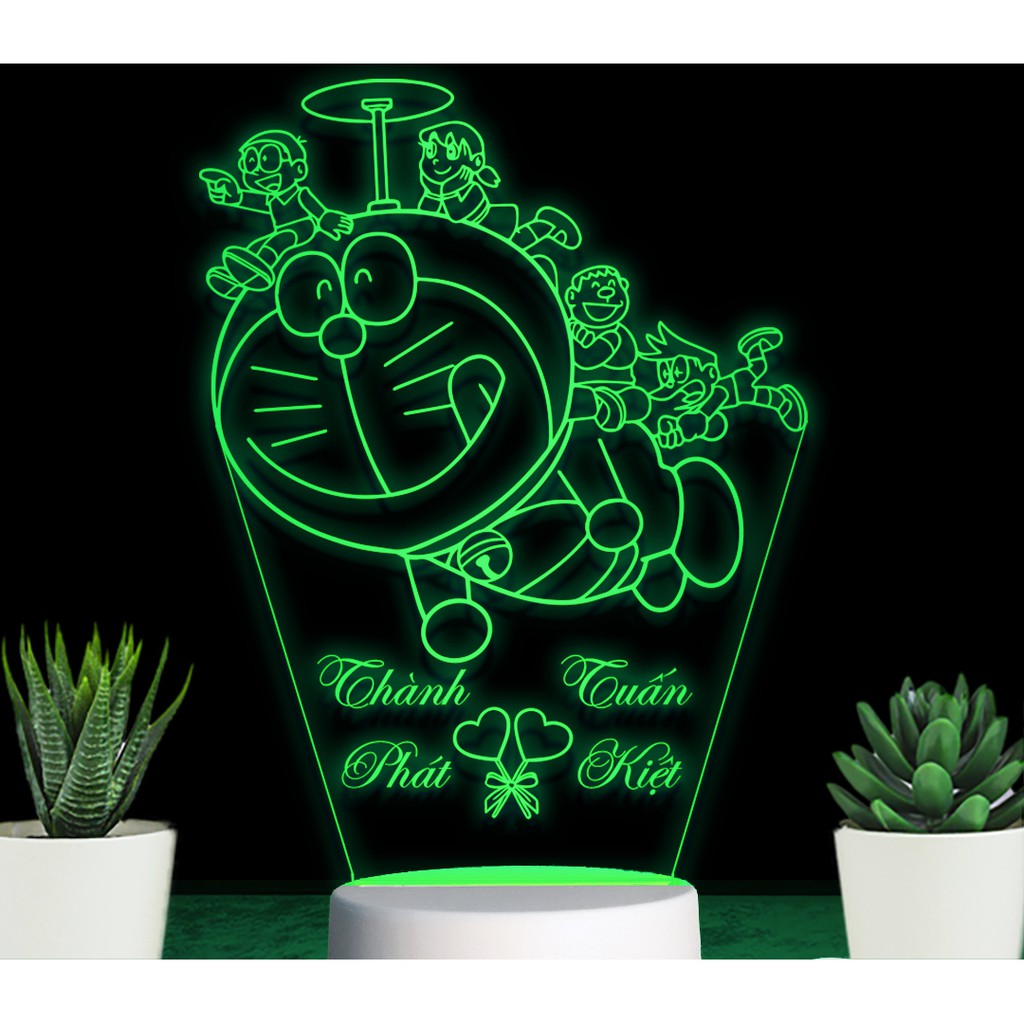 Đèn led 3D 7 màu Hình ĐÔREMON - Qùa tặng, đèn trang trí, đèn để bàn, đèn phòng ngủ, thiết kế cắt khắc theo yêu cầu
