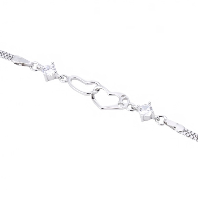 New Summer Style Romantic Double Heart Bracelet Women 925 Silver Wedding Crystal Bracelets Pulseras Fine Jewelry
