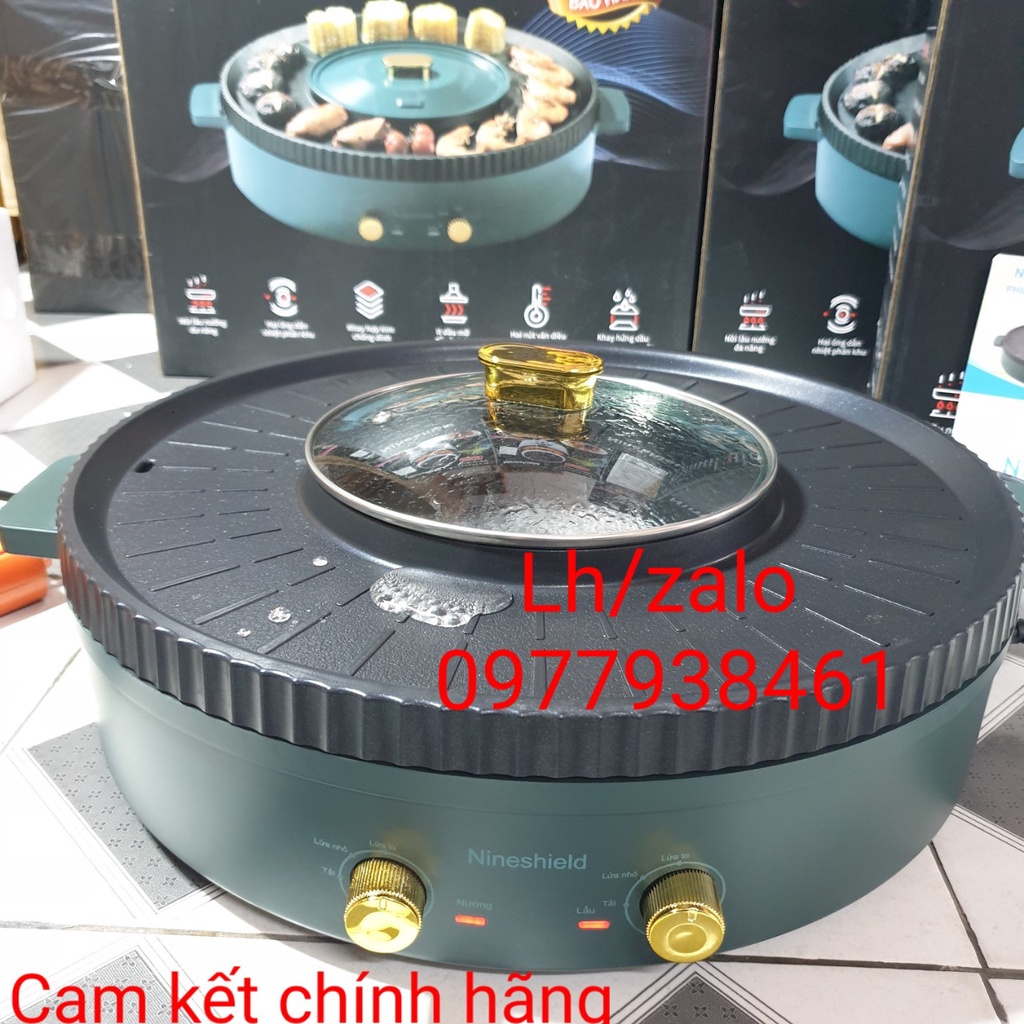 Nồi lẩu nướng đa năng 2 trong 1 NINESHIELD Chính hãng hàng loại 1, Bếp lẩu nướng không khói 2 ngăn đa năng tiện lợi