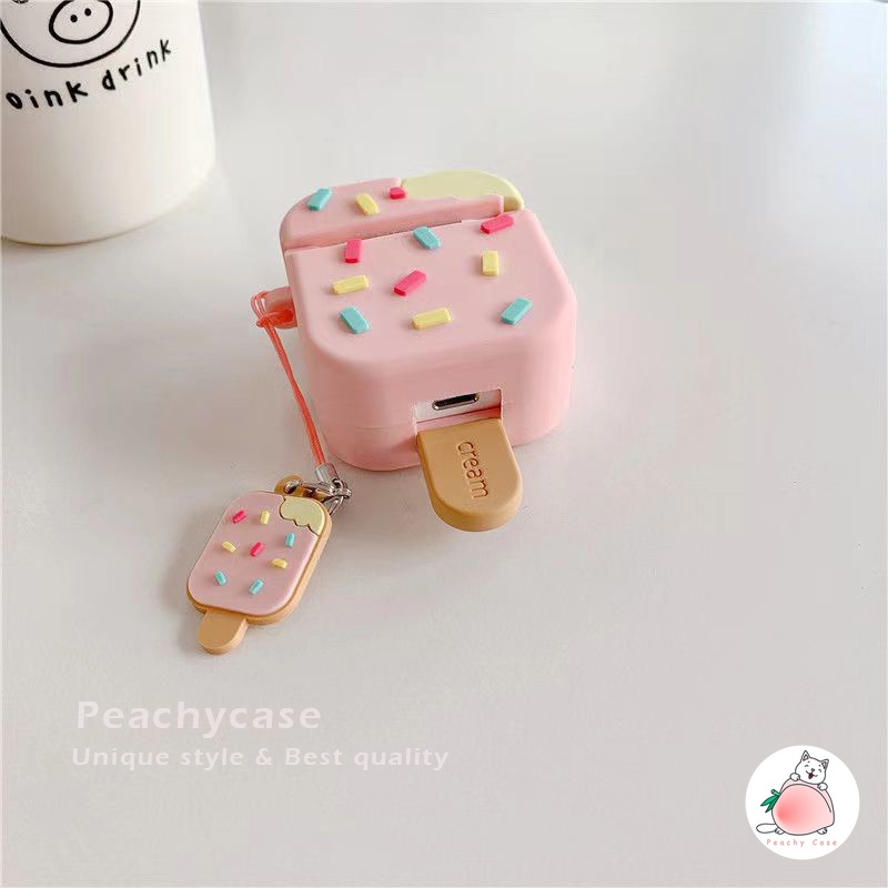 Vỏ Bảo Vệ Hộp Sạc Tai Nghe Airpods 1 2 Pro Air Pod 3 Hình Cây Kem Kèm Móc Khóa Thời Trang Mùa Hè