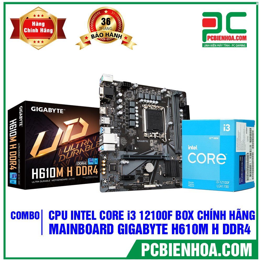 Combo Tết 2022 Intel thế hệ 12 soket 1700 I3 12100F + H610M/B660M chính hãng 36T