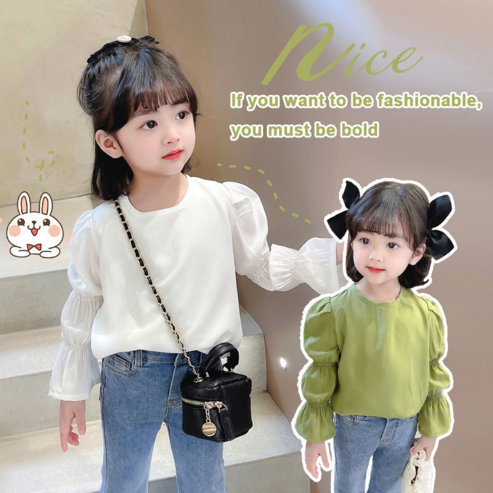 Áo Sơ Mi Chiffon Tay Dài Phồng Cổ Tròn Phong Cách Hàn Quốc Thời Trang Mùa Xuân Cho Bé Gái
