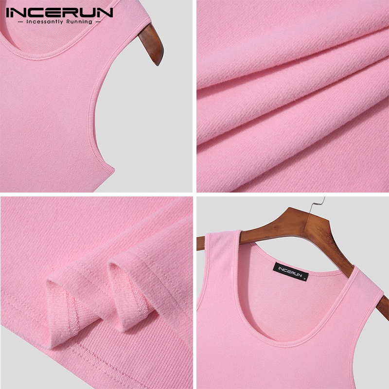 Áo ba lỗ nam INCERUN dệt kim màu trơn cổ tròn dáng ôm đơn giản thời trang