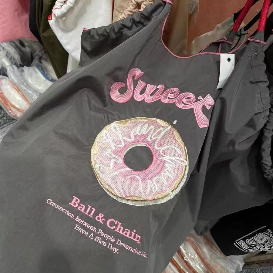 Túi Vải Nylon Thêu Hình Bánh Donut Nhật Bản Bảo Vệ Môi Trường Cho Học Sinh