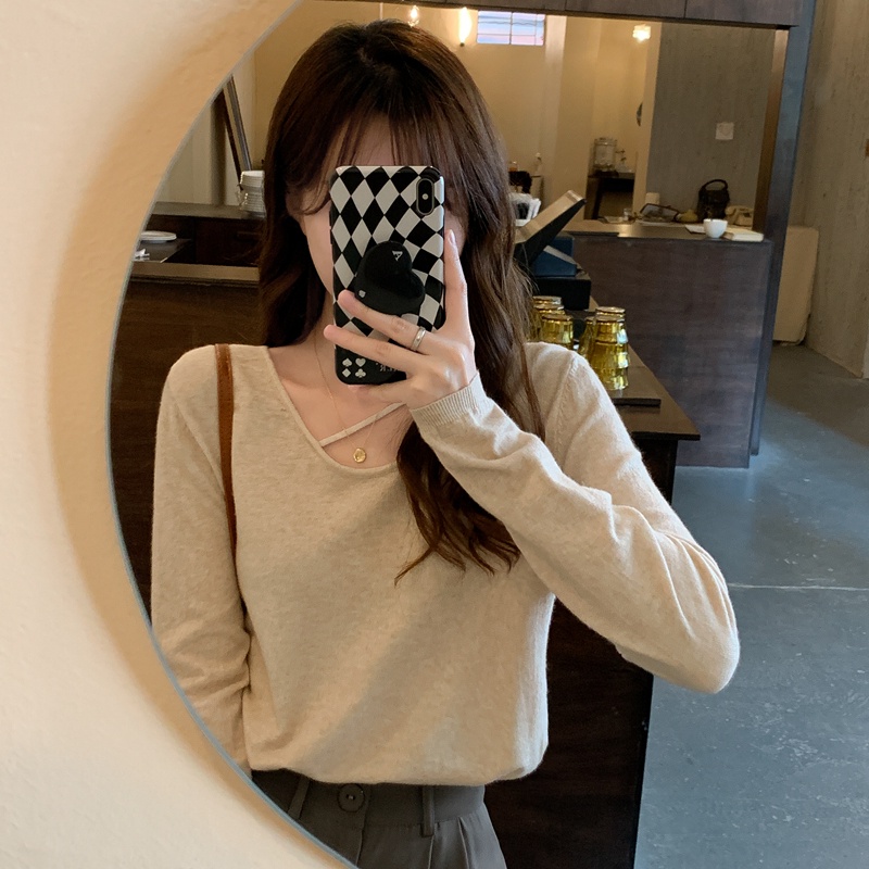 Xiaozhainv Áo sweater dệt kim tay dài dáng rộng màu sắc phong cách Hàn Quốc cho nữ