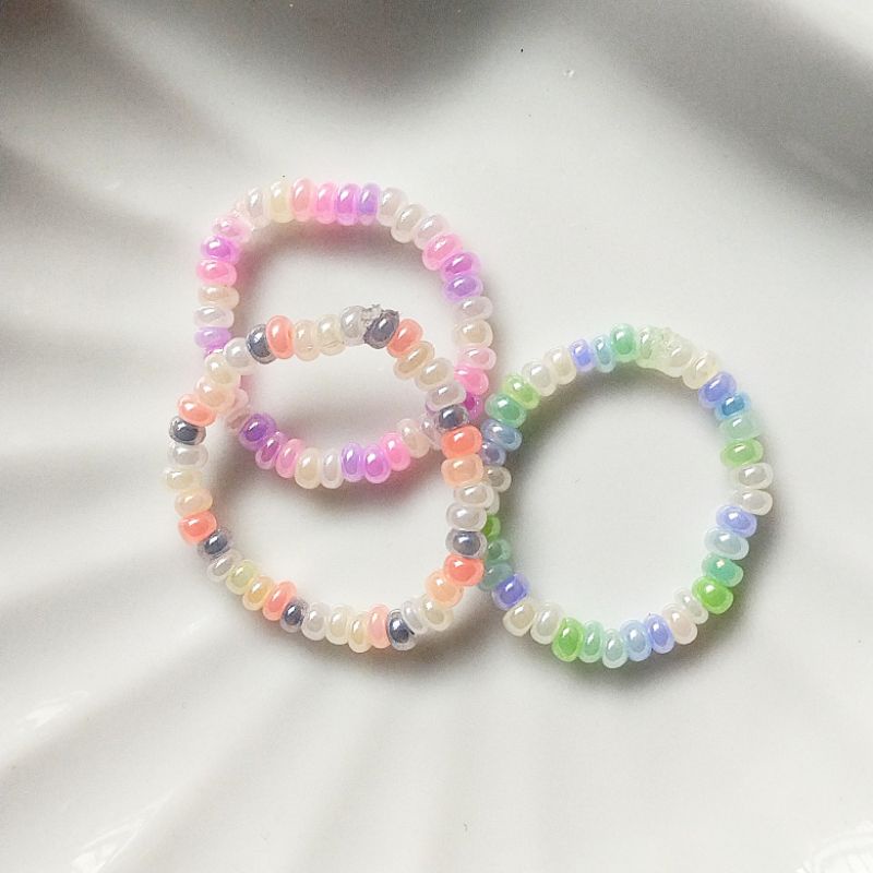 Nhẫn hạt cườm handmade màu pastel mix 3 màu