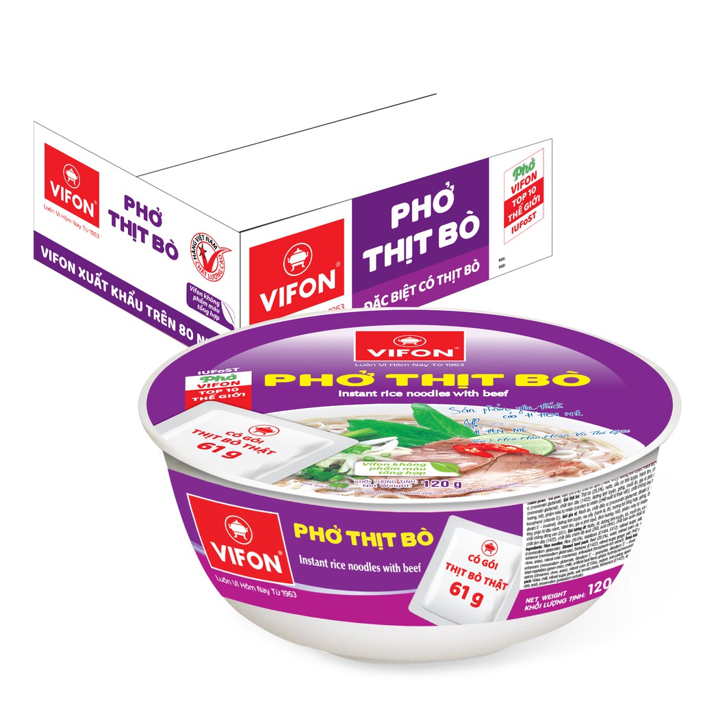 [UY TÍN] Thùng 12 Tô Phở Thịt Bò Có Thịt Thật VIFON 120g/Tô [CHÍNH HÃNG]