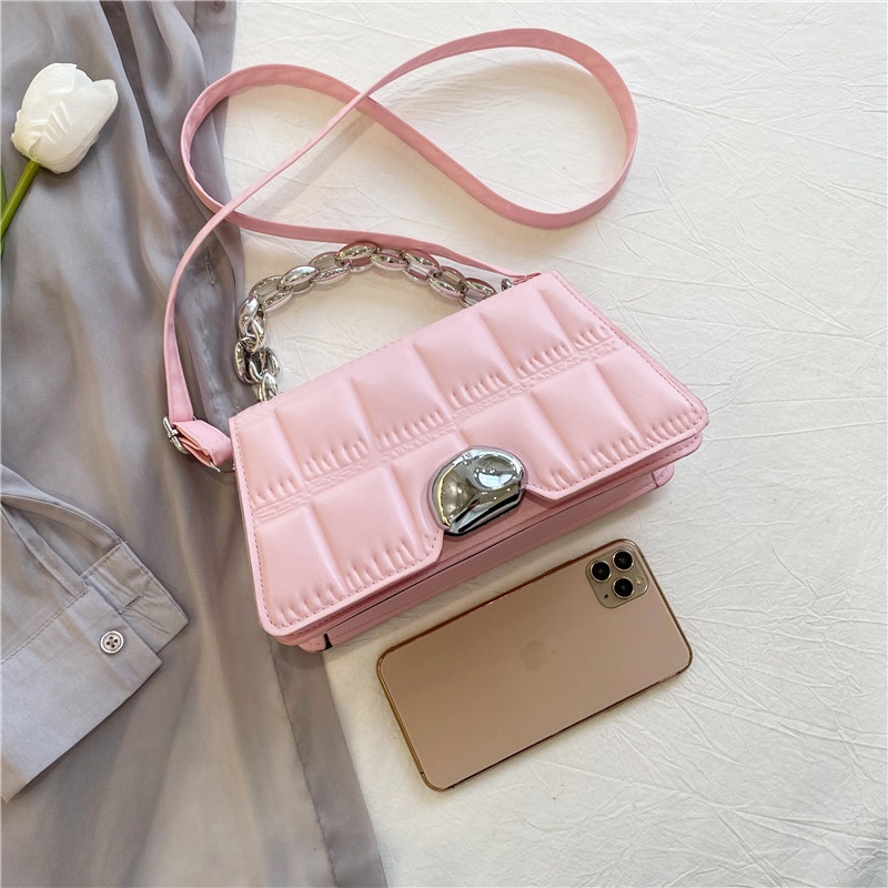 Túi Đeo Chéo Da PU Dáng Vuông Nhỏ Họa Tiết Hình Thoi Đơn Giản Phong Cách Retro Thời Trang Cho Nữ