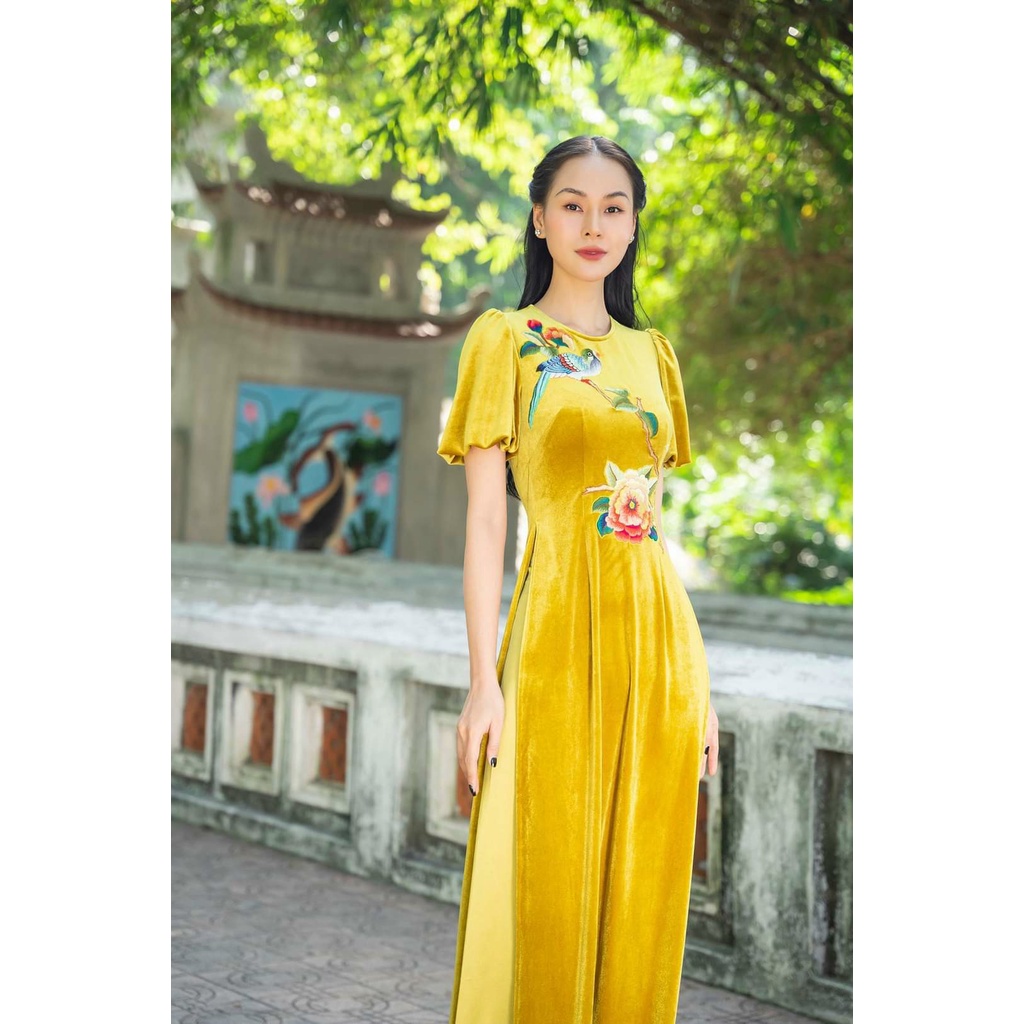 Áo dài cách tân mẹ và bé chất nhung cao cấp thích hợp du xuân, lễ Tết - L31