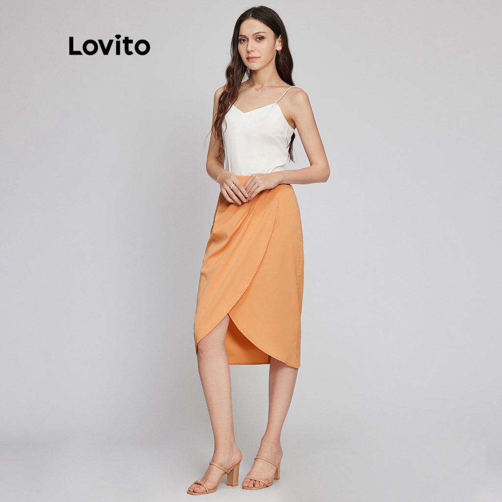 Chân váy Lovito màu trơn tôn dáng phong cách thanh lịch L26LD087 (màu khaki)