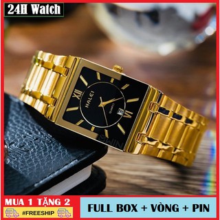 Đồng Hồ Nam HALEI 564M Cao Cấp Mặt Vuông Lịch Lãm Mặt Đen Dây Vàng