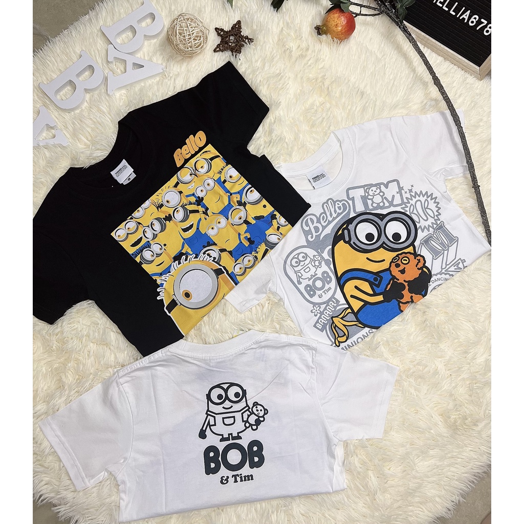 Áo cho bé trai in hình minion, áo thun cho bé trai cổ tròn chuẩn size ~19-32kg