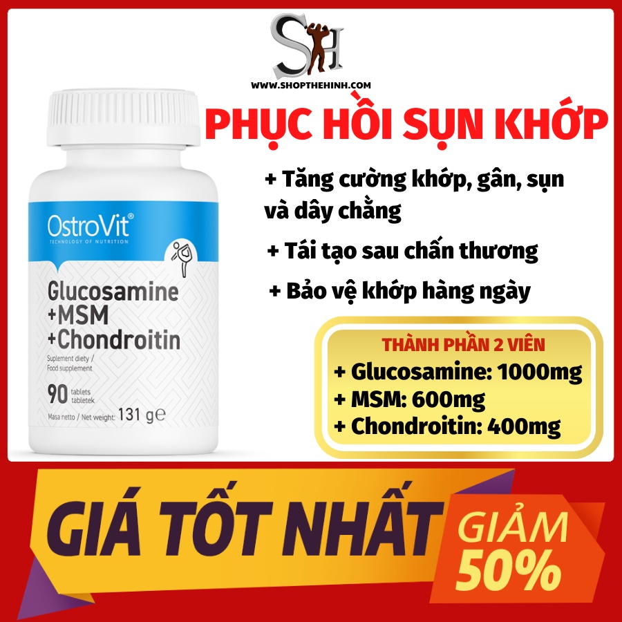 Viên Uống Sụn Khớp Ostrovit Glucosamine + MSM + Chondroitin 90 Viên - Giảm Đau, Giúp Chắc Khỏe, Bảo Vệ Xương Khớp