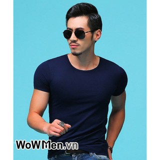 Áo Thun Nam Ngắn Tay Trơn Body Xanh Đen Cổ Tròn