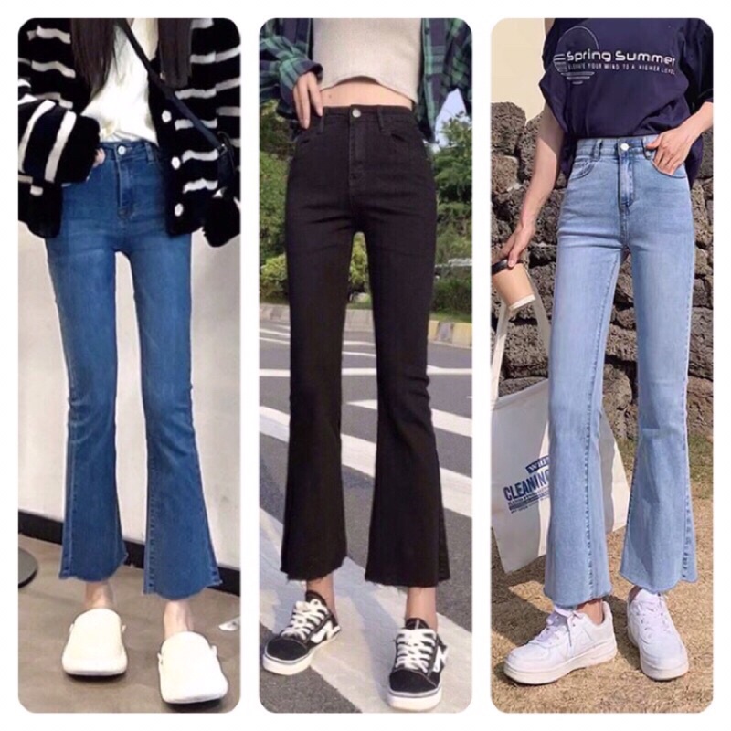 Quần bò jean nữ ống loe đứng rộng suông co giãn jeans cạp cao cao cấp Hottrend 2022