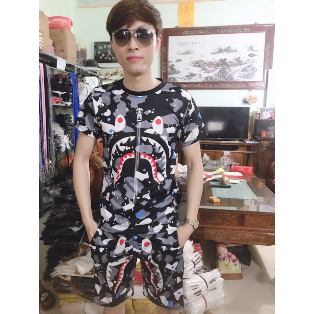 Bộ nam hè in 3D Cá Mập Trắng mã MV03 ( ảnh video thật)