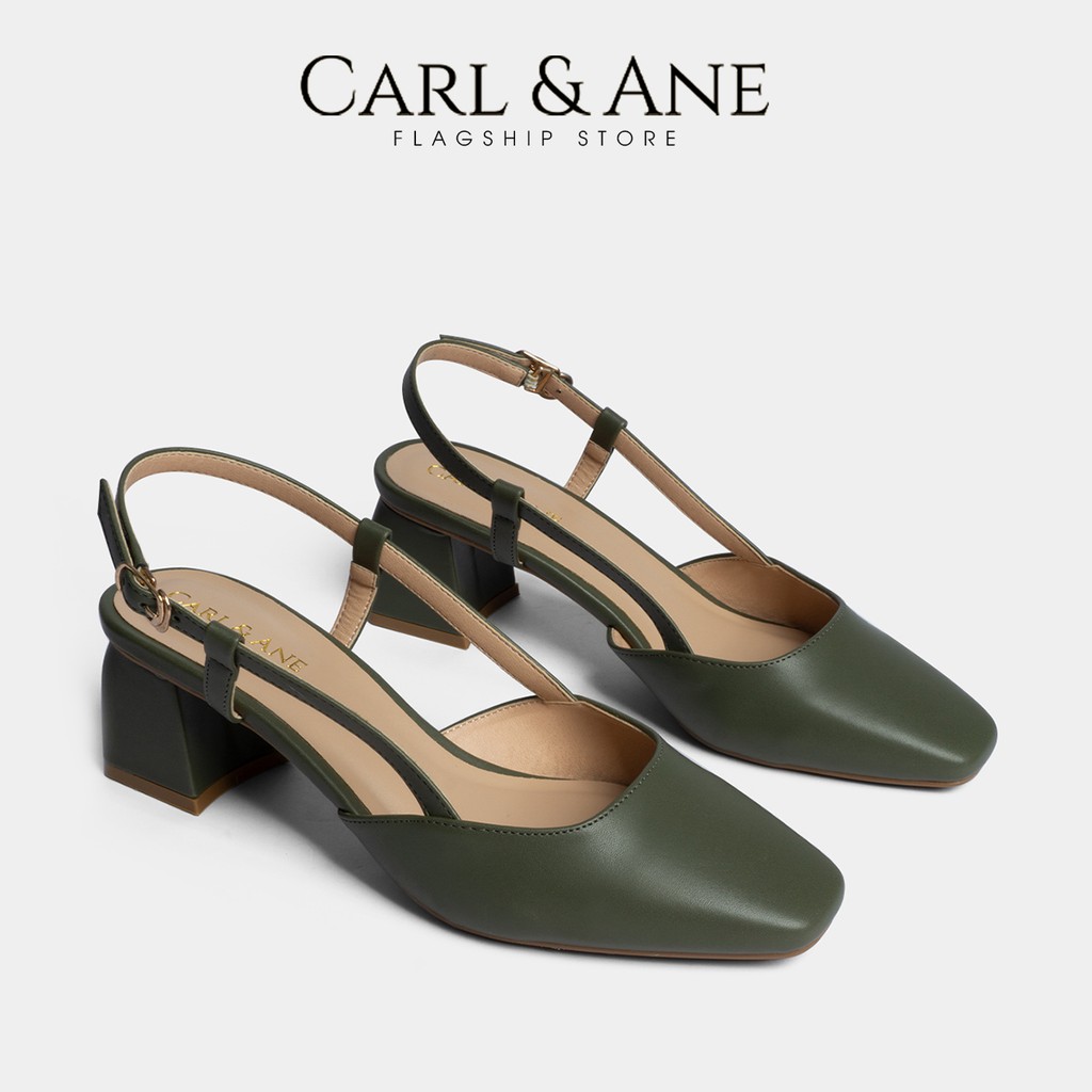 Carl & Ane - Giày cao gót thời trang bít mũi gót vuông phối dây điệu đà cao 5cm màu xanh rêu _ CL003
