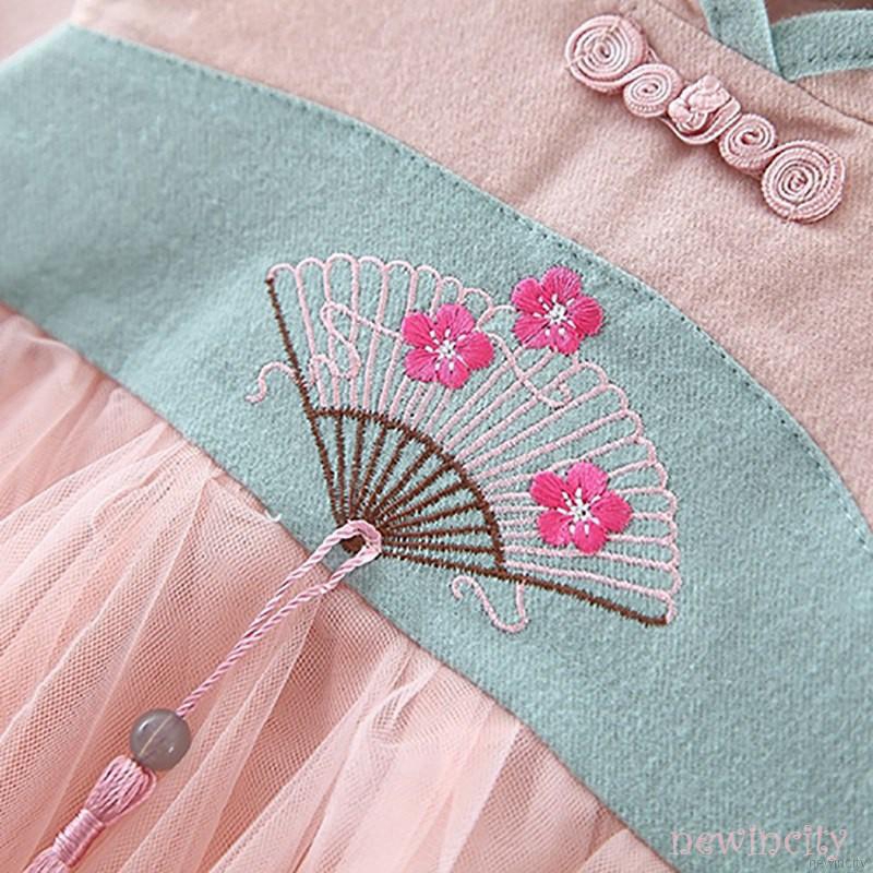 Đầm tay dài phong cách Trung Hoa xinh xắn cho bé gái