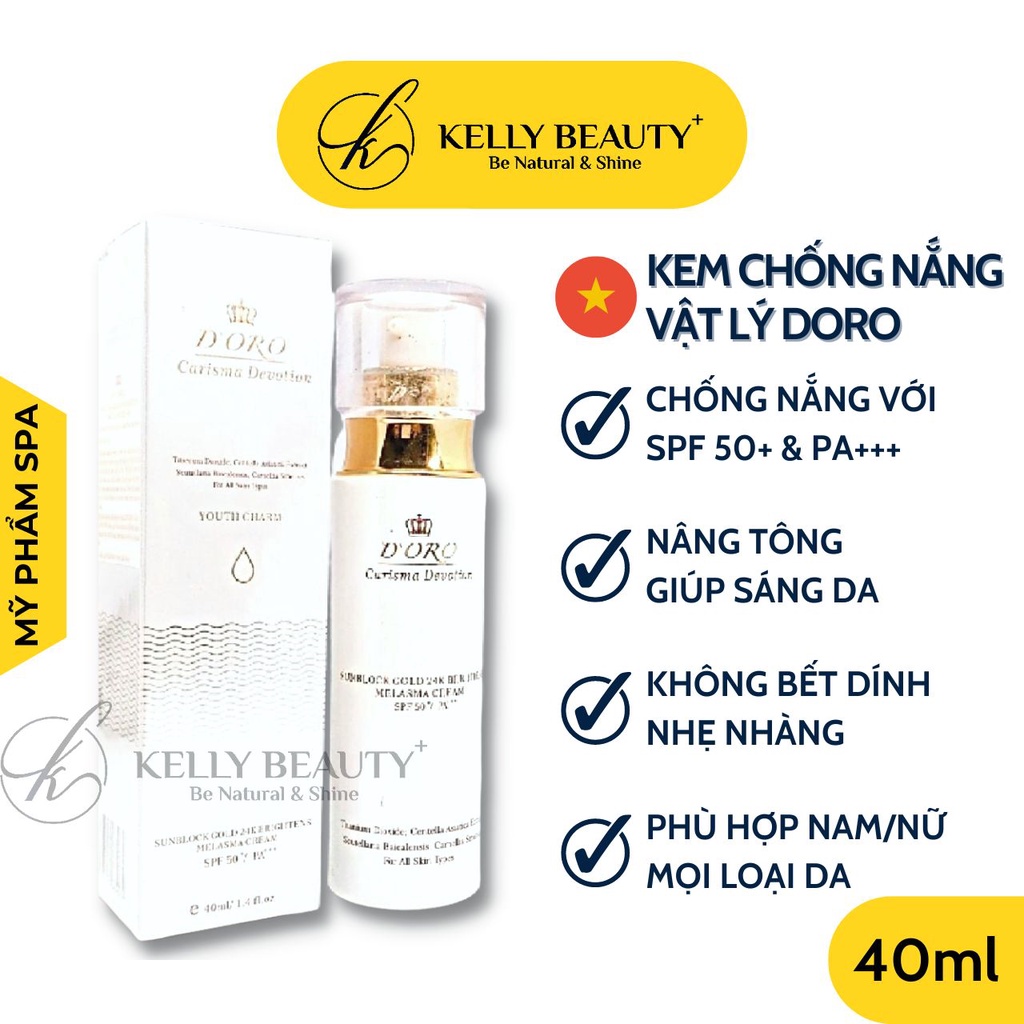 Kem Chống Nắng Vật Lý DORO - Chống Nắng SPF 50+, PA+++; Nâng Tông Sáng Da Tự Nhiên; Không Bết Dính | Kelly Beauty