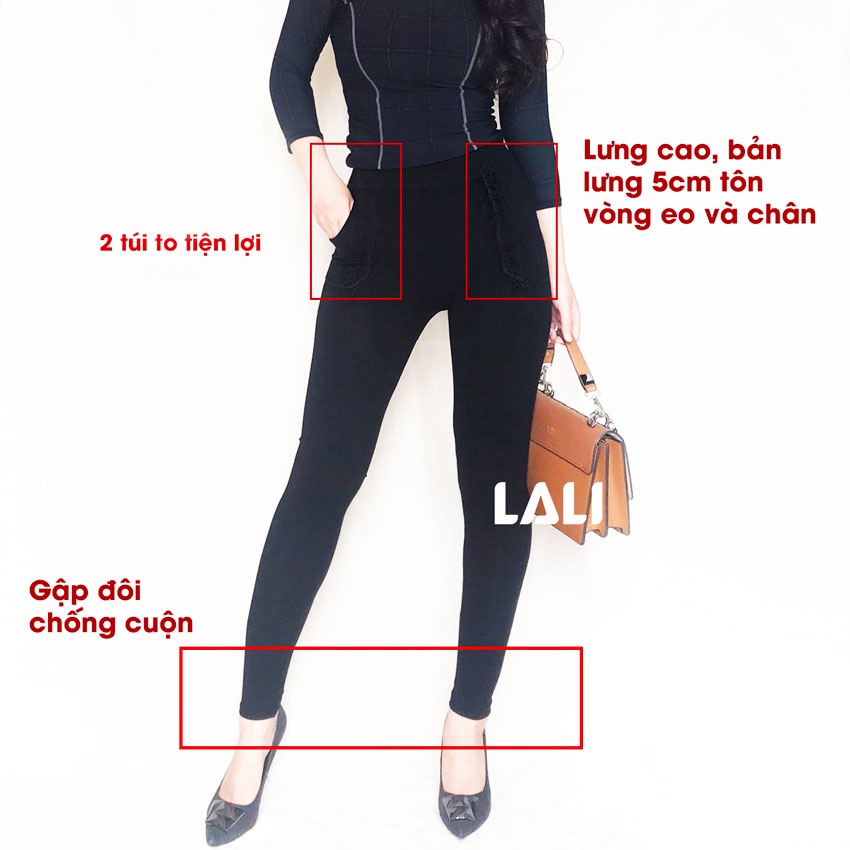 Quần legging dài quần legging ngố lưng cao dày dặn nâng mông 2 túi LALI