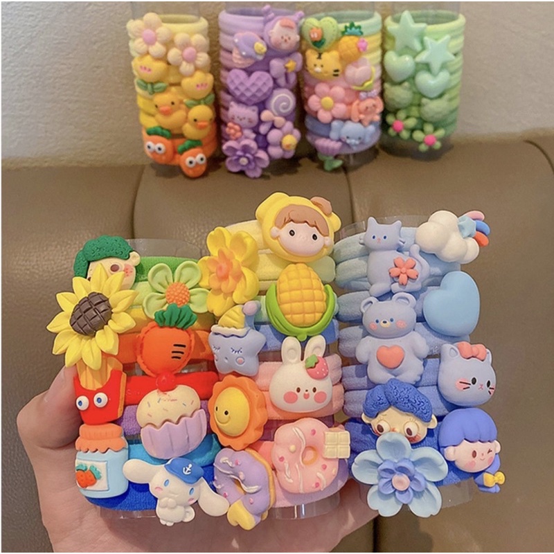 Set 8 chun buộc tóc gắn charm cho bé gái