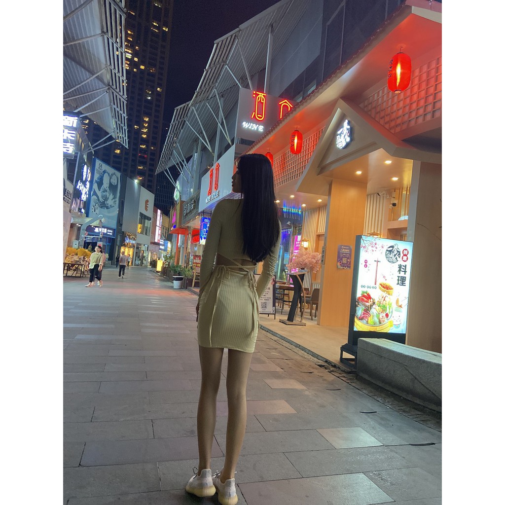 Set váy body dây cột chéo eo